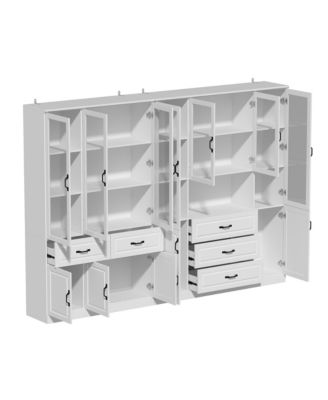 19-Shelf Wood Standard Bookcase With Adjustable Shelves,5 Drawers