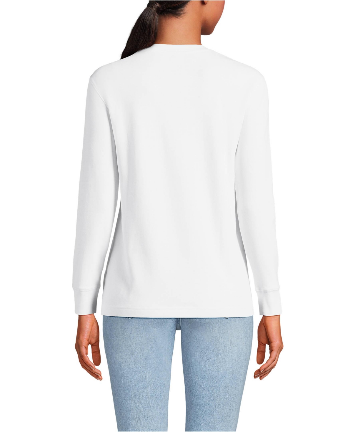 Lands' End Women's Cotton Relaxed Long Sleeve Crew Neck