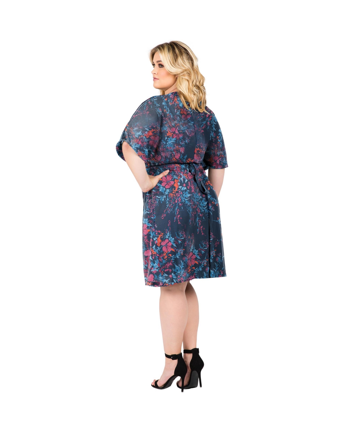 Standards & Practices Plus Size Floral-Print V-Neck Kimono Wrap Midi Dress