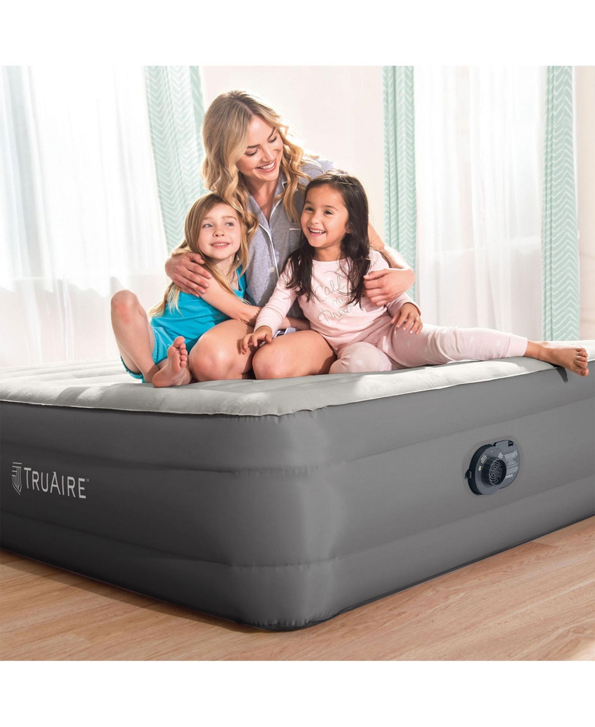 Intex TruAire Luxury Queen Air Mattress Airbed w/ Lumbar Support & Built in Pump