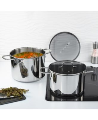 DiNA Helix 4pc Recycled 18/10 Stainless Steel Stockpot Set, Glass Lids