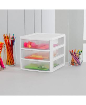 ClearView Plastic Small 3 Drawer Desktop Storage Unit, White, 6 Pack