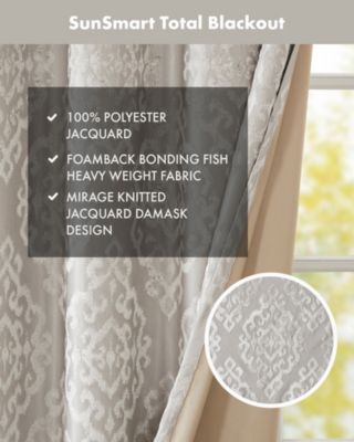 Mirage Knitted Jacquard Damask Total blackout curtains for bedroom, Silver grommet top fit up to 1.25 inches rod Single Curtain Panel for Living Room, Width 50 length 84 inches, Pitch Black Ambiance Charcoal 1 Window Panel