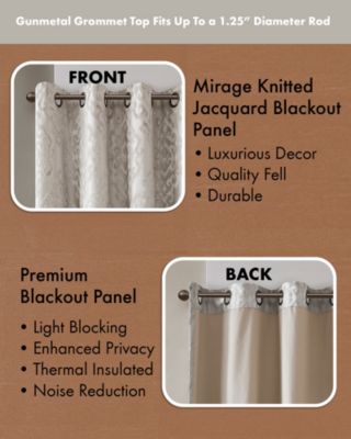 Mirage Knitted Jacquard Damask Total blackout curtains for bedroom, Silver grommet top fit up to 1.25 inches rod Single Curtain Panel for Living Room, Width 50 length 84 inches, Pitch Black Ambiance Charcoal 1 Window Panel