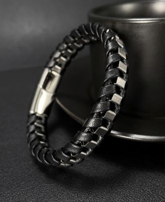 Silver Chain Wrapped Leather Stainless Steel Bracelet