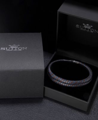 Black Double Summit Leather Stainless Steel Bracelet