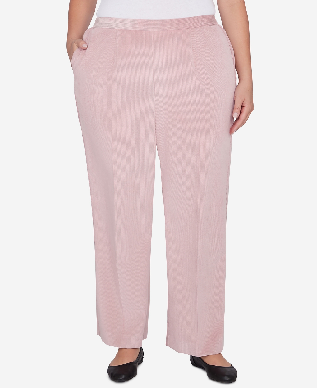 Alfred Dunner Plus Size Telluride Corduroy Elastic Waist Short Length Pleated Pants In Rose