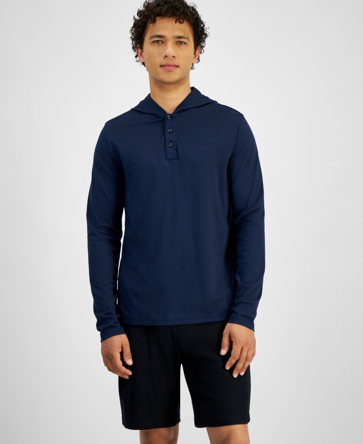 Michael Kors Men's Premium Textured Long Sleeve Henley Hoodie In Midnight