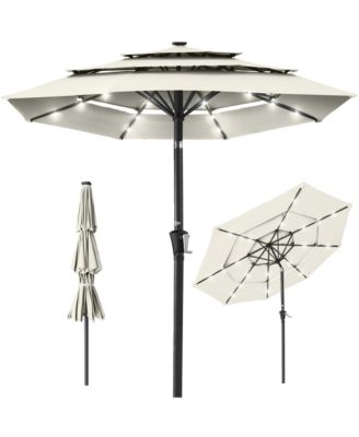 10ft 3-Tier Solar Patio Umbrella w/ 24 LED Lights, Tilt Adjustment, Easy Crank