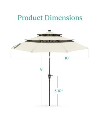 10ft 3-Tier Solar Patio Umbrella w/ 24 LED Lights, Tilt Adjustment, Easy Crank