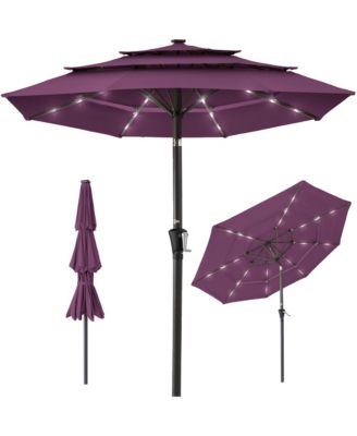 10ft 3-Tier Solar Patio Umbrella w/ 24 LED Lights, Tilt Adjustment, Easy Crank