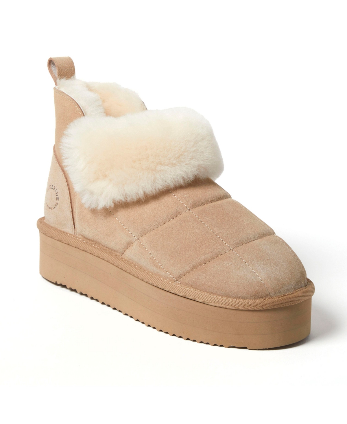 Fireside by Dearfoams Women's Bayswater Genuine Shearling Quilted Platform Bootie - Chestnut