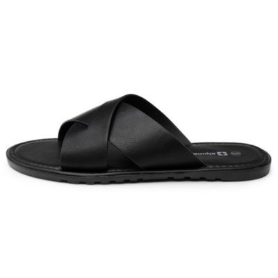 Men's Hugo Faux Leather Slide Sandals Indoor Outdoor Anti-Slip Shoe Cross Strap Design Flip Flops