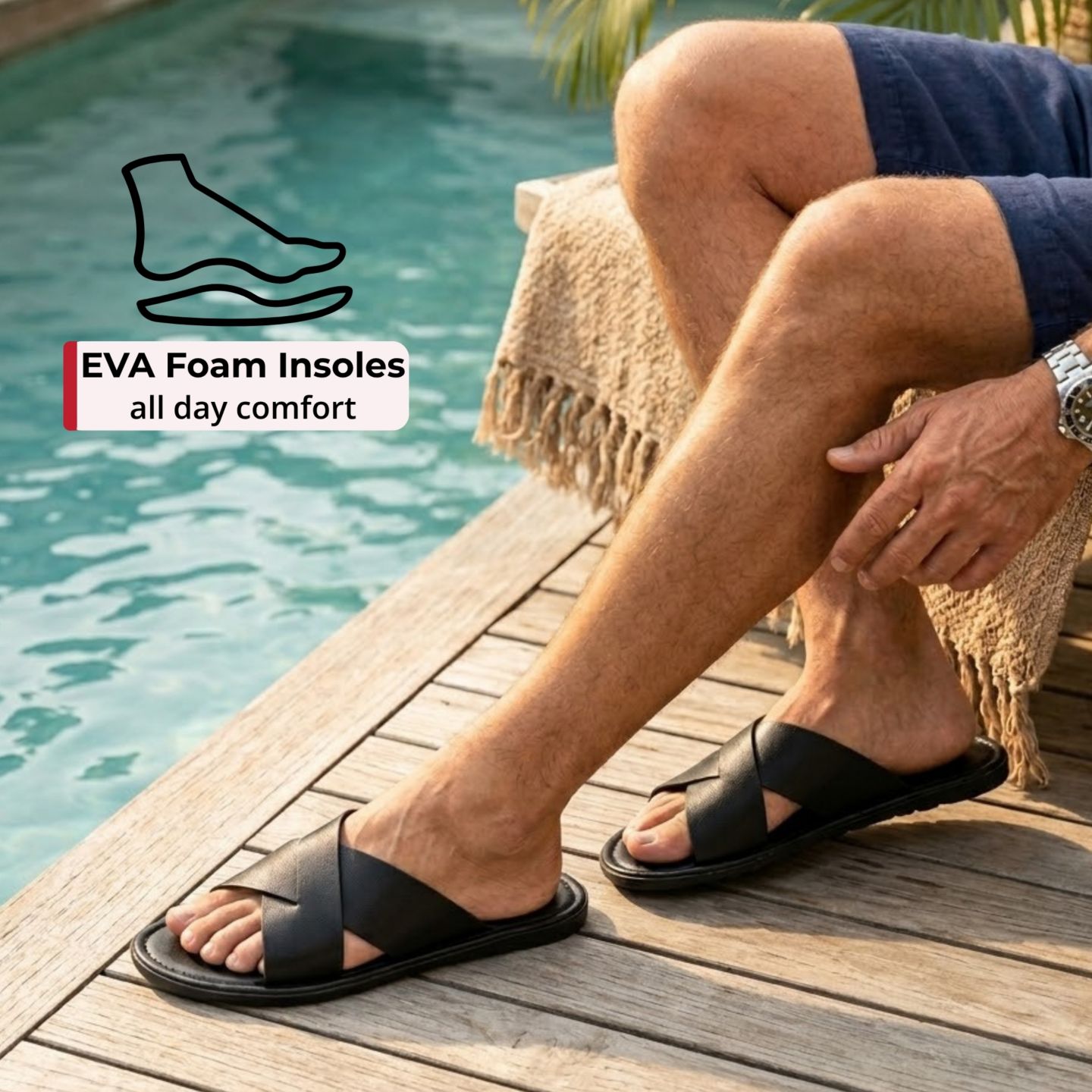 Мужские сандалии Alpine Swiss Hugo Faux Leather Slide Sandals Indoor Outdoor Anti-Slip Shoe Cross Strap Design Flip Flops, цвет: Чёрный — фото 6