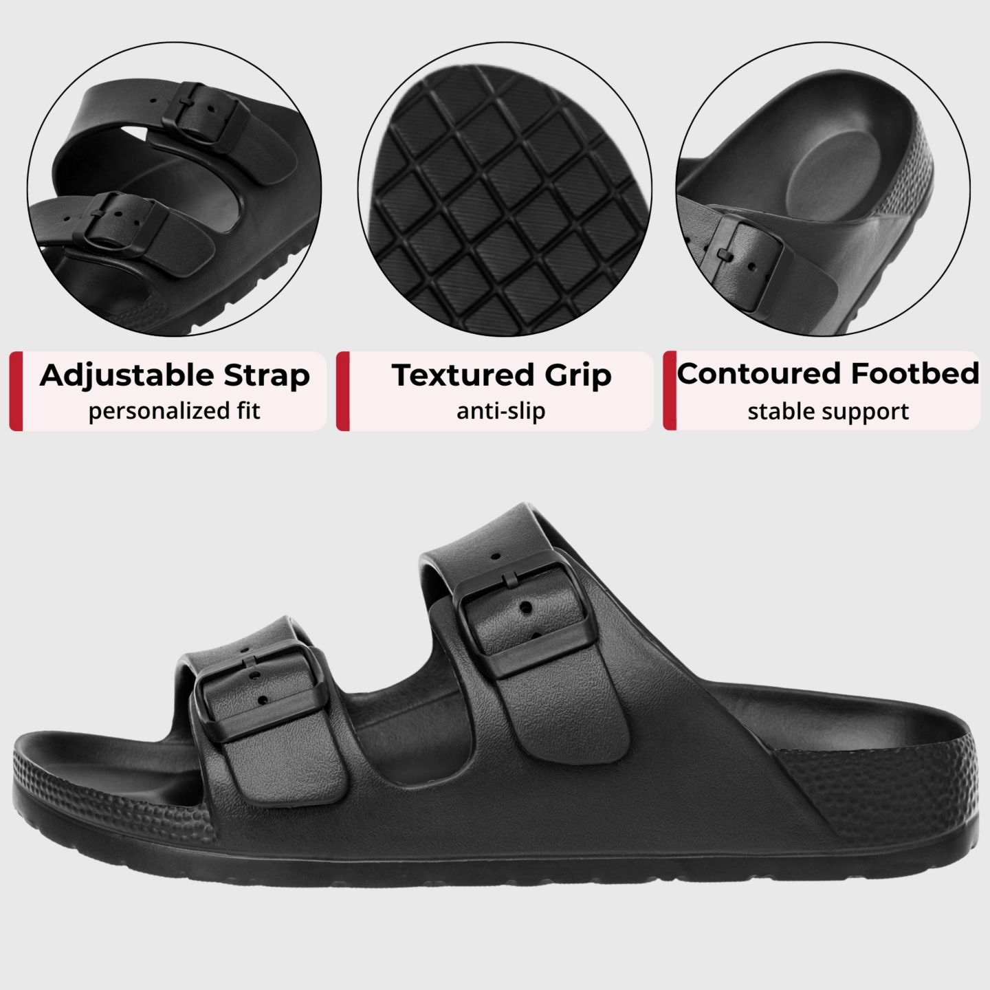 Мужские сандалии Alpine Swiss Double Strap EVA Slide Sandals Sole Flat Casual Comfort, цвет: Чёрный — фото 7
