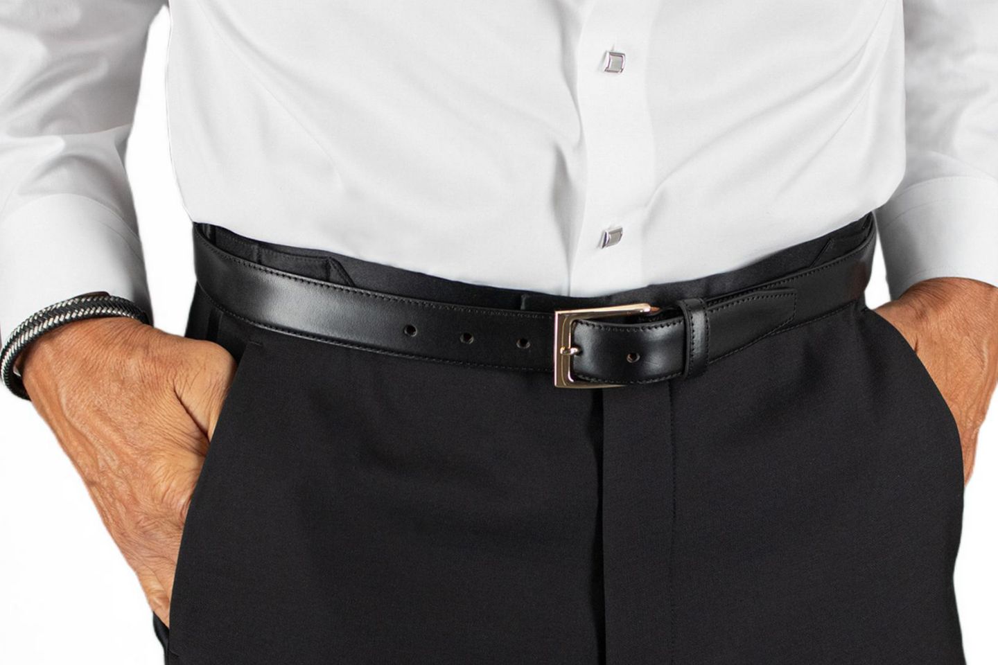 Мужской ремень TRAFALGAR Classic 30mm Cortina Leather Belt, цвет: Чёрный / Золотой — фото 3