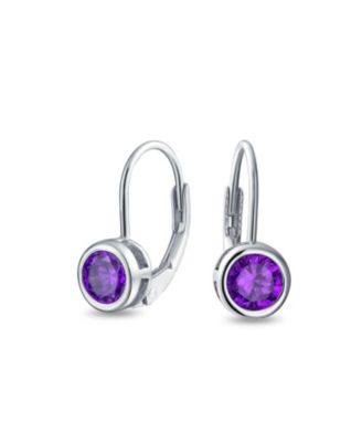 Dainty 0.50CTW Round Bezel Cubic Zirconia CZ Solitaire Dangle Drop Earrings Lever Back Rose Gold Plated .925 Sterling Silver