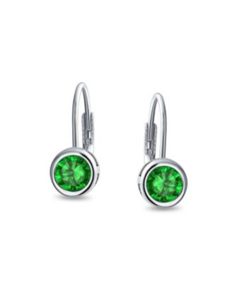 Dainty 0.50CTW Round Bezel Cubic Zirconia CZ Solitaire Dangle Drop Earrings Lever Back Rose Gold Plated .925 Sterling Silver