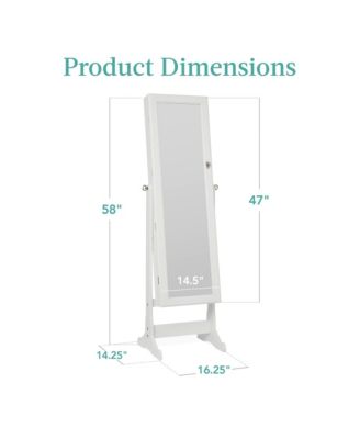 Jewelry Armoire Cabinet, Full Length Mirror w/ Velvet Storage Interior, Lock