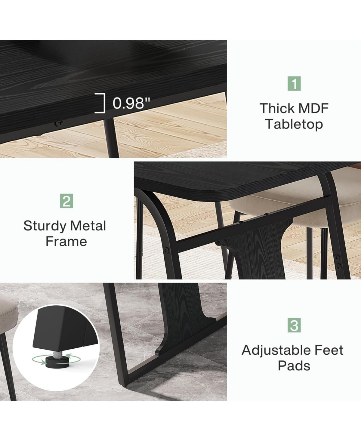 Tribesigns Modern Dining Table for 4-6, 63-Inch Rectangle Kitchen Table, Wood Dining Room Table with Sturdy Metal Legs, Dinner Table for Dining