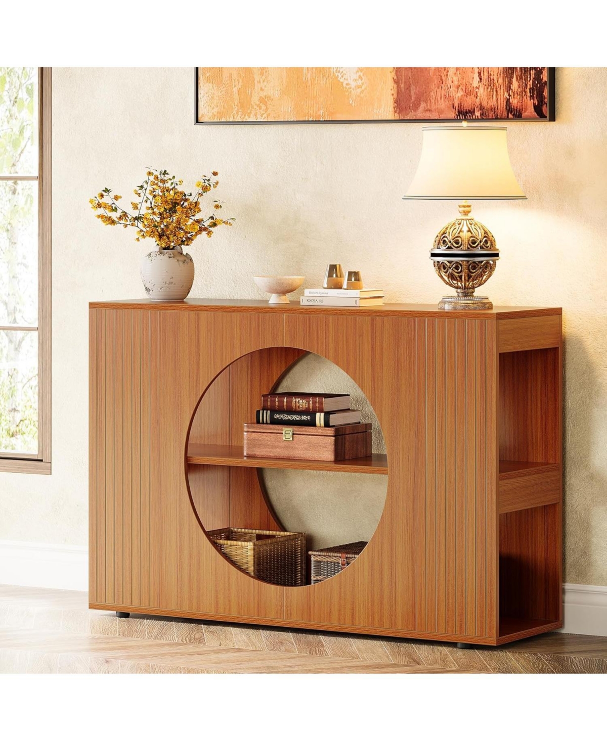 Tribesigns Console Table, Farmhouse Entryway Table with 3-Tier Storage Shelves, All Wood Sofa Table, Accent Table for Living Room, Hallway, Foyer