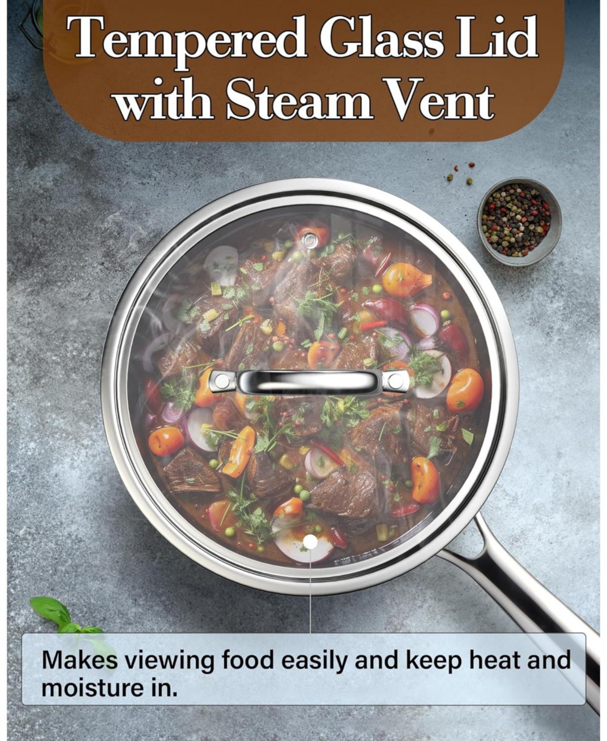 Cook N Home Tri-Ply Full Clad Stainless Steel Saucepan with Glass Lid,- Silver
