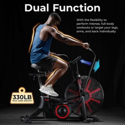 Smart Customizable Air Bike Trainer, 330LB Capacity Leg + Arm Cardio Workout, with SunnyFit App Bluetooth Link