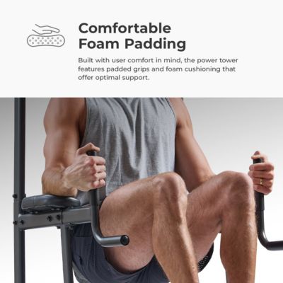 Multi-Function Compact Power Tower, 300 LBs Capacity with Captains Chair, Dip Station, Pull Up Bar, Push Up & Core Workout
