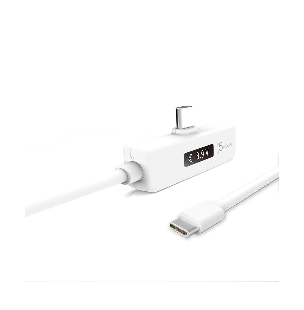 j5create JUCP15 Usb-c to Usb-c 2.0 Cable Right Angle with Oled Dynamic Power Meter, - pure,  pristine white hue