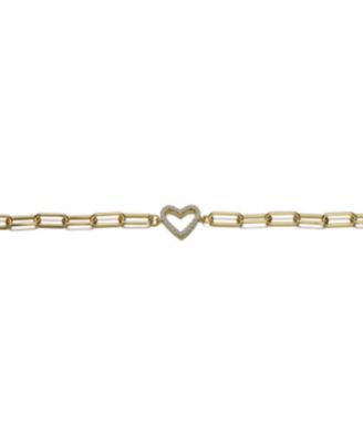 14K Gold Plated Cubic Zirconia Open Heart Halo Paperclip Link Bracelet