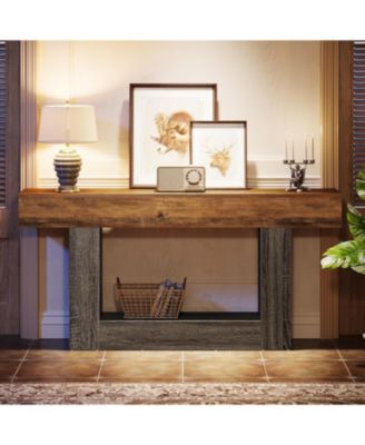 63-Inch Farmhouse Wood Console Table with U-Shaped Base, 2-Tier Narrow Sofa Table for Entryway & Living Room
