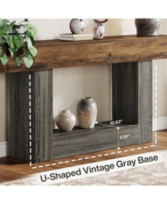 63-Inch Farmhouse Wood Console Table with U-Shaped Base, 2-Tier Narrow Sofa Table for Entryway & Living Room