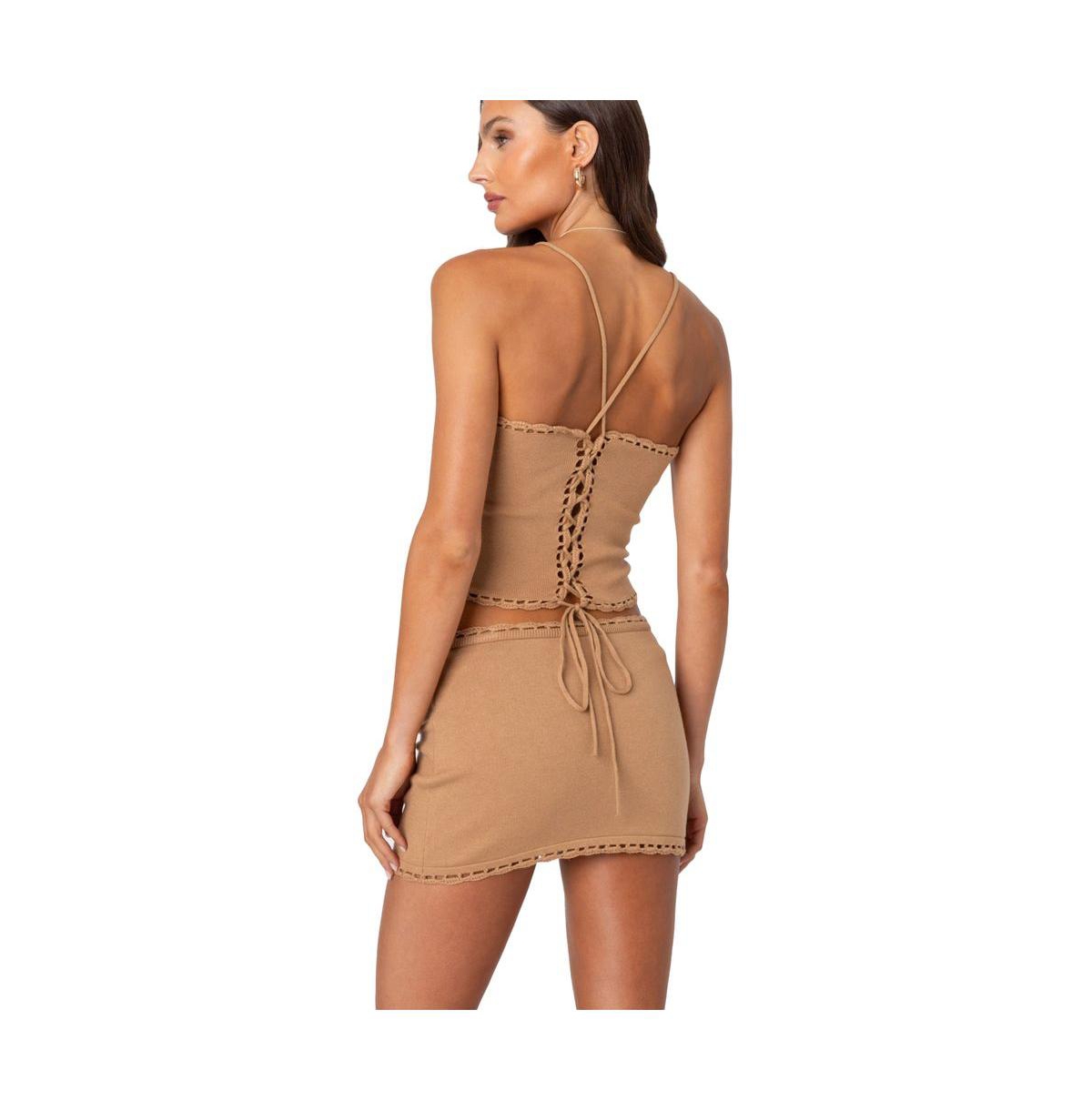 Edikted Women's Crochet trim knit tank top