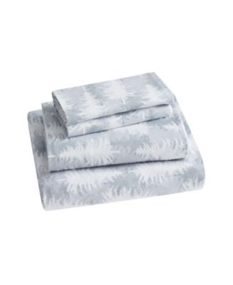 Holiday Essentials Cozy Bed Collection Deep Pocket 100% Cotton Flannel Christmas Gray Winter Wonderland Trees 4 Piece Sheet Set - Queen