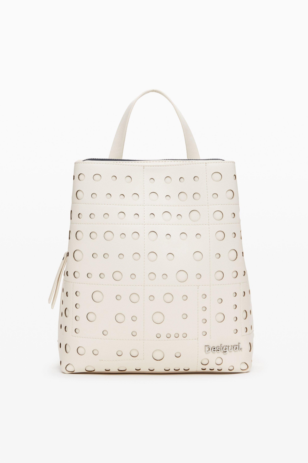 Women's Circle pattern faux leather backpack - Beige