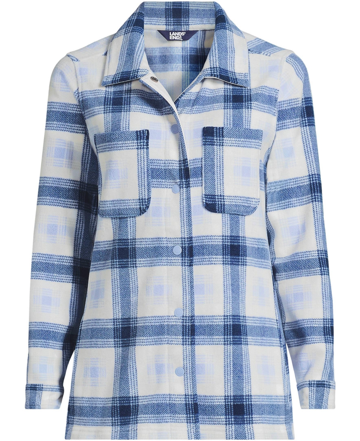 Lands' End Plus Size Anyweather Fleece Shirt Jacket -cornflower plaid