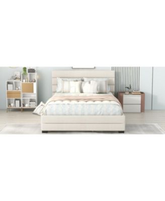 Queen Upholstered Platform Bed with Twin Size Trundle and Two Drawers