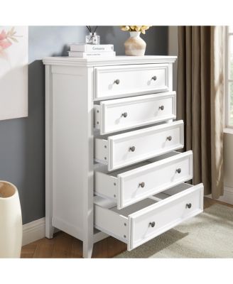 Modern 5-Drawer Dresser – White Cabinet with 5 Drawers, Ideal for Living Room or Farmhouse Closet Storage