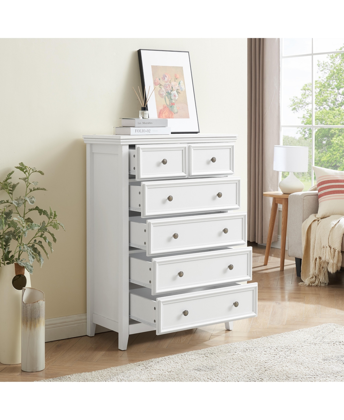 Modern 6-Drawer Dresser With Storage Cabinet for Living Room & Closet