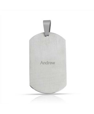 GeometricCZ Dog Tag Pendant Necklace Stainless Steel With Chain 24 Inch