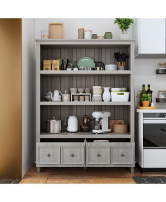 3-Tier Open Shelves, Bookcase Accent Storage Cabinet with 2 Drawers