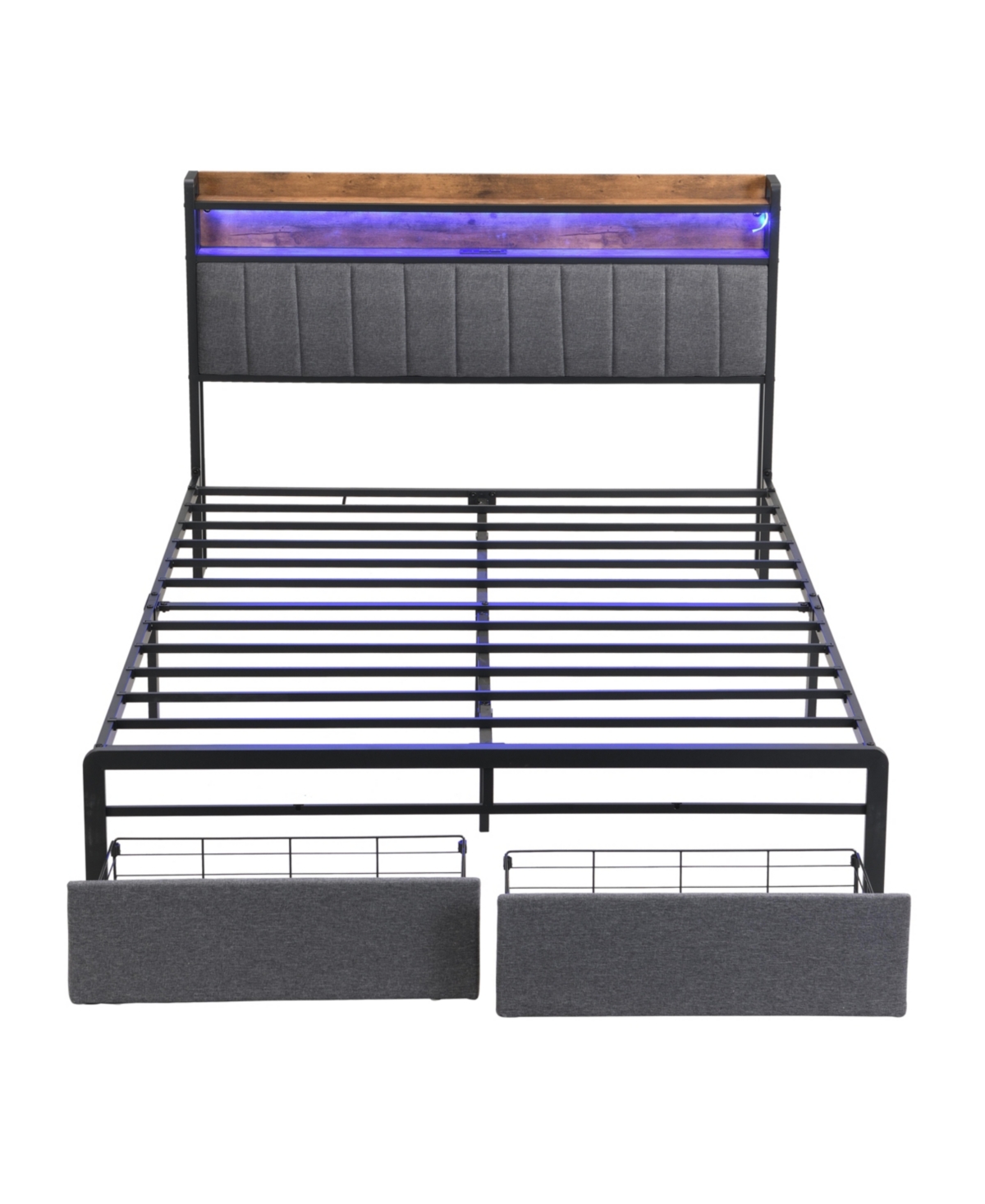 Slickblue Full Bed Frame with Storage Headboard, Drawers, and Led Platform Design