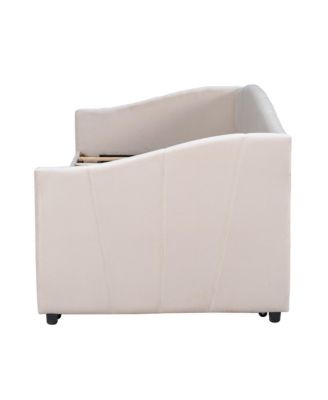 Upholstered Twin Daybed Sofa with Trundle and Wood Slats