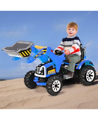 12V Battery Powered Kids Ride On Excavator Truck w/ Front Loader Digger