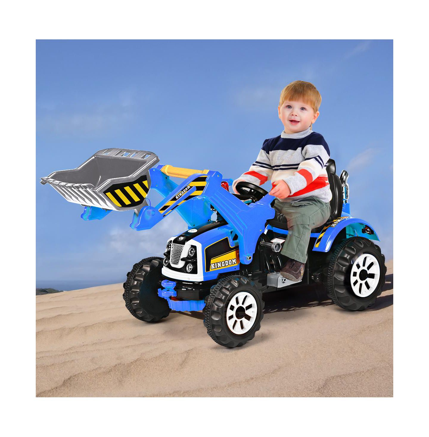 Детская игрушка Costway Excavator Truck with Front Loader, Battery Powered Ride-On, 66 lb. Capacity, Ages 3-10, цвет: Синий — фото 8