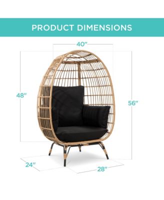 Wicker Egg Chair Oversized Indoor Outdoor Patio Lounger w/ Steel Frame, 440lb Capacity