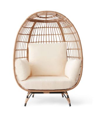 Wicker Egg Chair Oversized Indoor Outdoor Patio Lounger w/ Steel Frame, 440lb Capacity