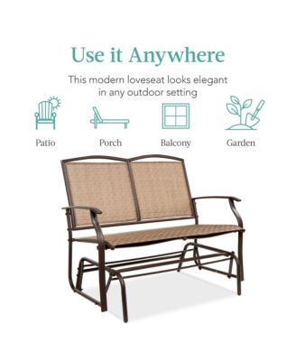 2-Person Outdoor Swing Glider, Steel Patio Loveseat, Bench Rocker w/ Armrests