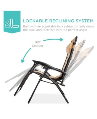 Oversized Padded Zero Gravity Chair, Folding Outdoor Patio Recliner w/ Side Tray