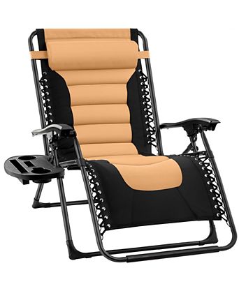 Oversized Padded Zero Gravity Chair, Folding Outdoor Patio Recliner w/ Side Tray